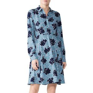 Kate Spade Bubble Dot Dress Womens 14 Blue Smocked Long Sleeve Button Up Flowy